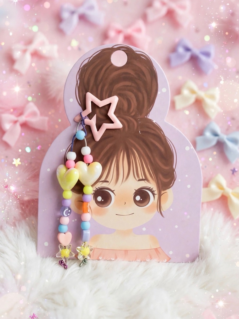 Kids Pastel Heart & Star Bead Charm Clip - Pink Star